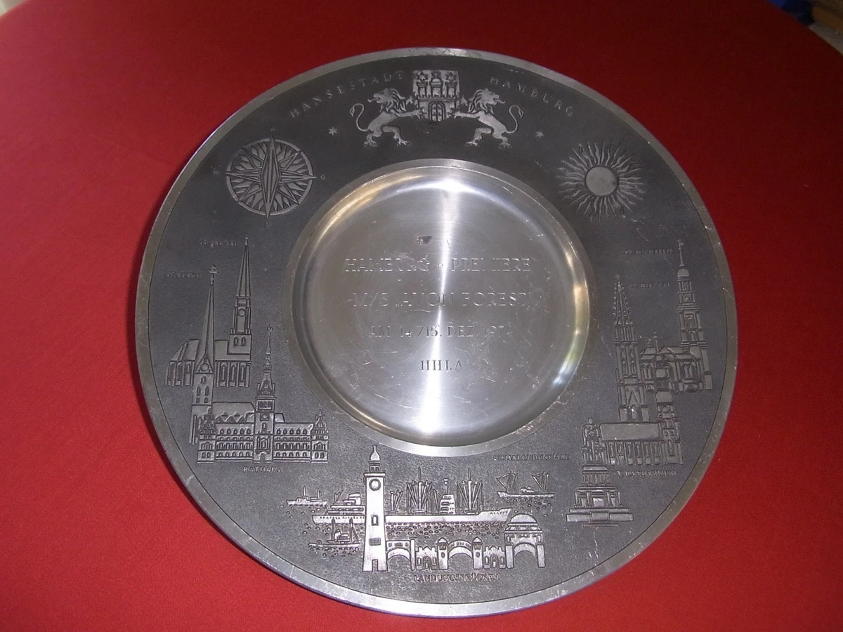 Röders Soltauer Zinn Wandteller Teller Hamburg Graviert HHLA MS Avon Forest 27cm