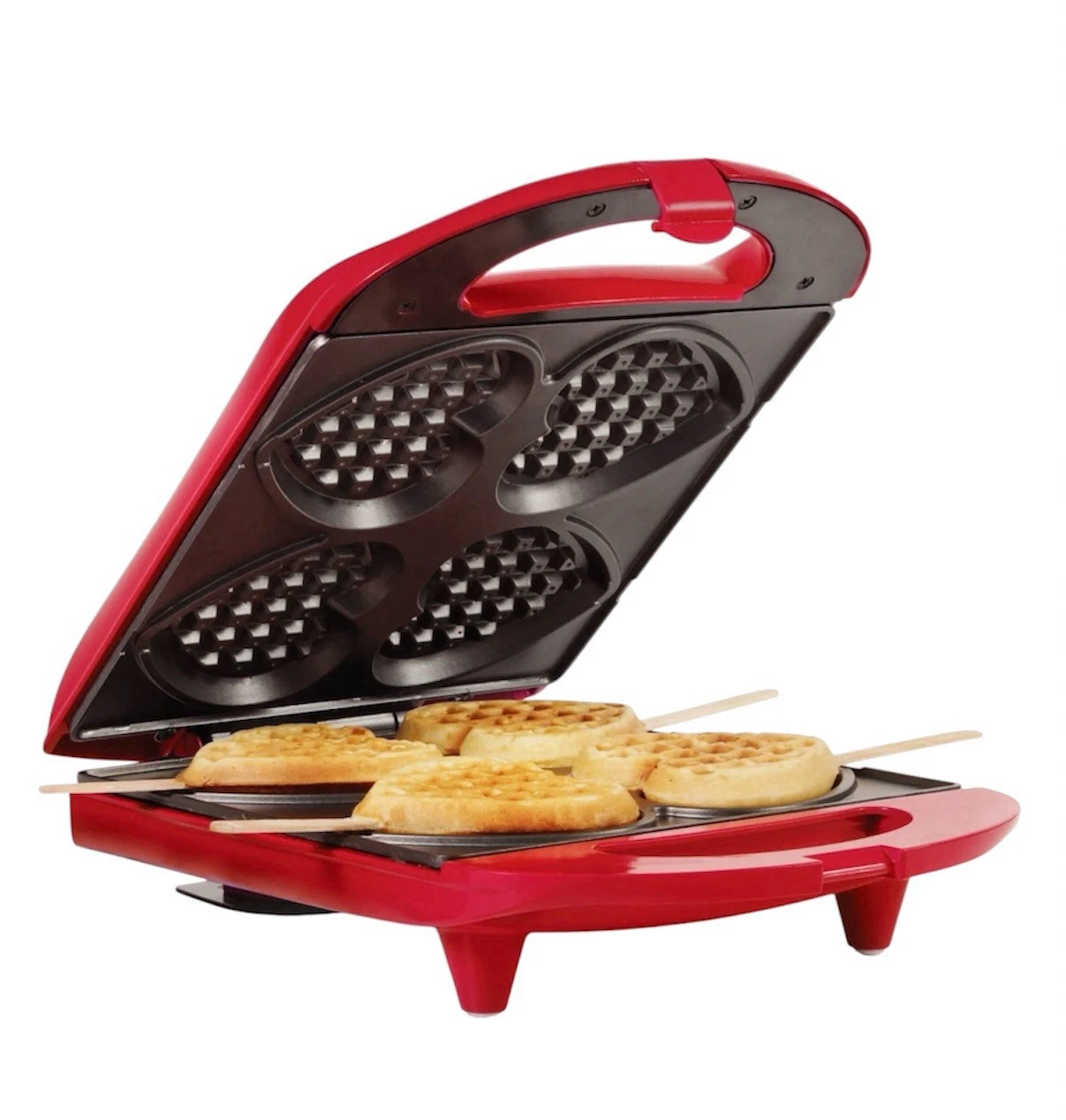 Holstein Housewares - Non-Stick Heart Waffle Maker, Red - Makes 4 Heart-Shaped W