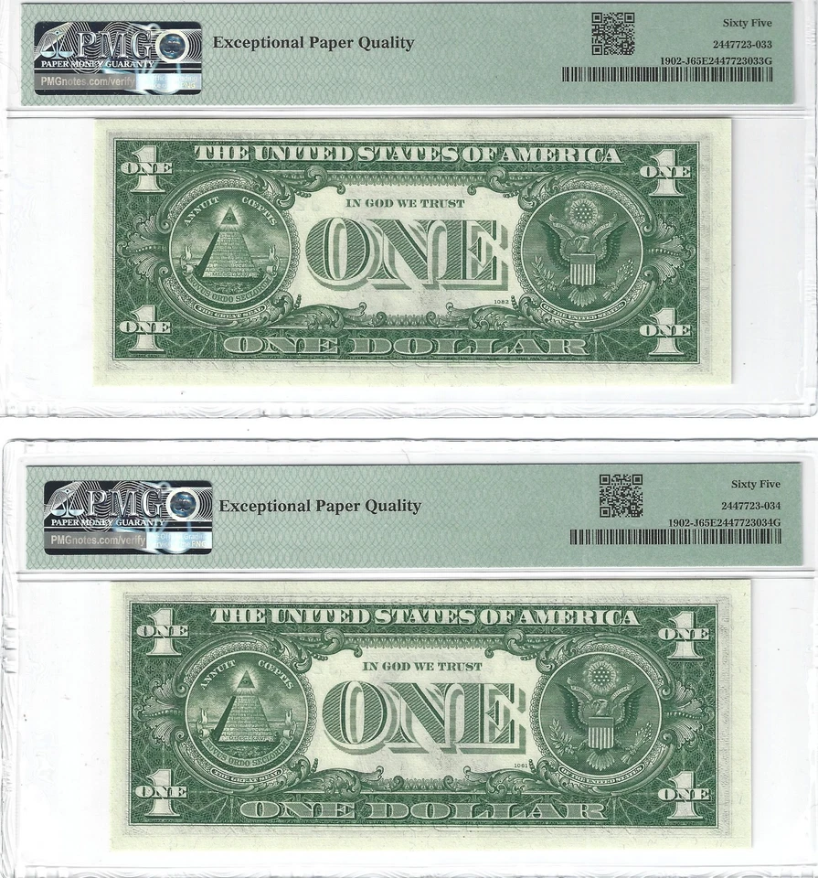 (2) Fr.1902-J 1963B $1 FRN (JC Block) Granahan / Barr PMG 65EPQ Consecutive GEMS - Image 2 of 2