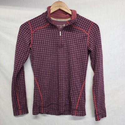 Smartwool Women Quarter Zip Pullover sz S Merino Wool Sweater Purple Houndstooth