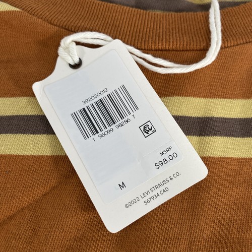 NWT Levis Vintage Clothing LVC 1940’S Split Hem T-Shirt Stripe Brown Sz Medium - Picture 4 of 6