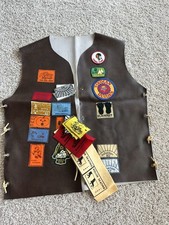 Vintage Adult Indian Guides YMCA Y-Guides Childrens Vest Leather with Patches