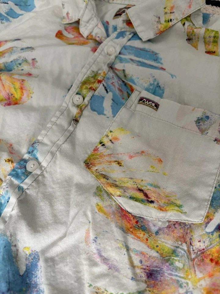 Camisa manga corta RVCA Sport Designer estilo callejero botón fuente talla L Foto 3 de 4