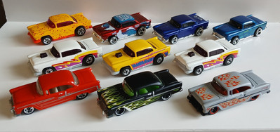 Hot Wheels '55 Chevy Lot of 10 - 1982 1991 & 2006 Cast in 9 Different Variations