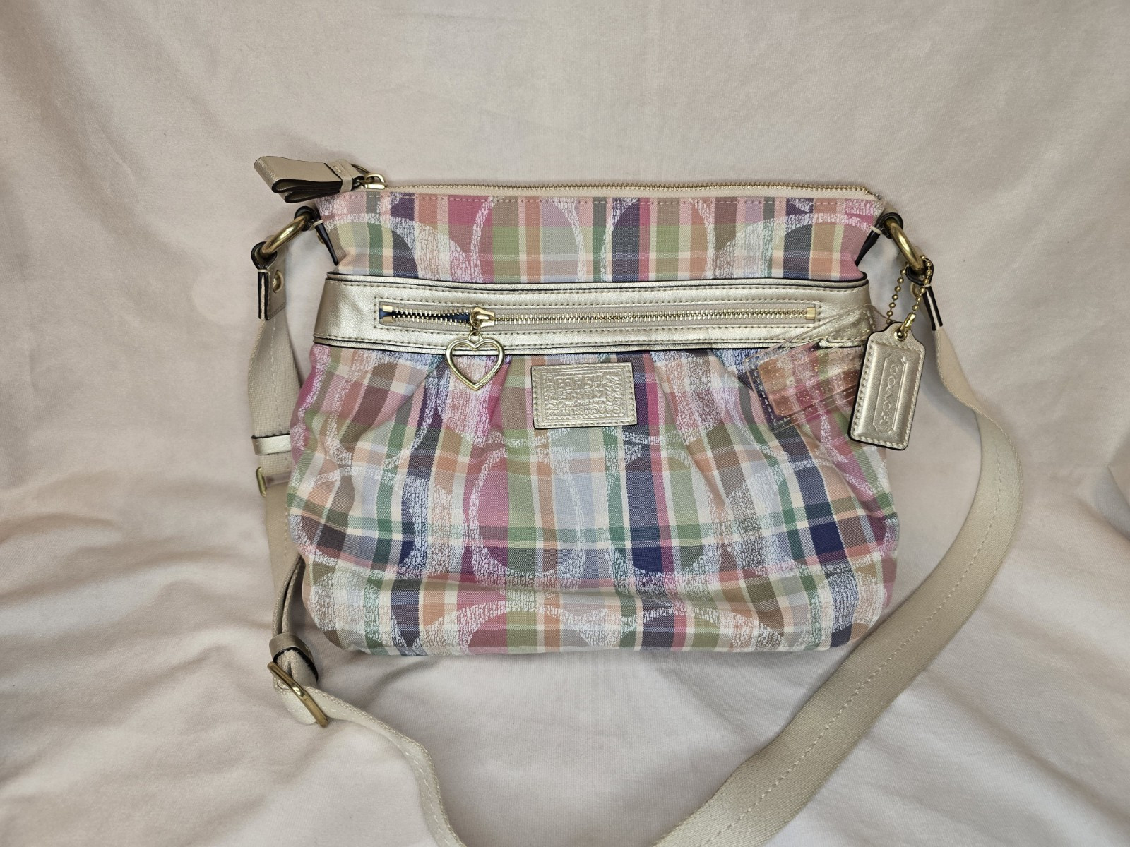 Coach Poppy Daisy Glam Crossbody Purse Madras Tartan Plaid Bag
