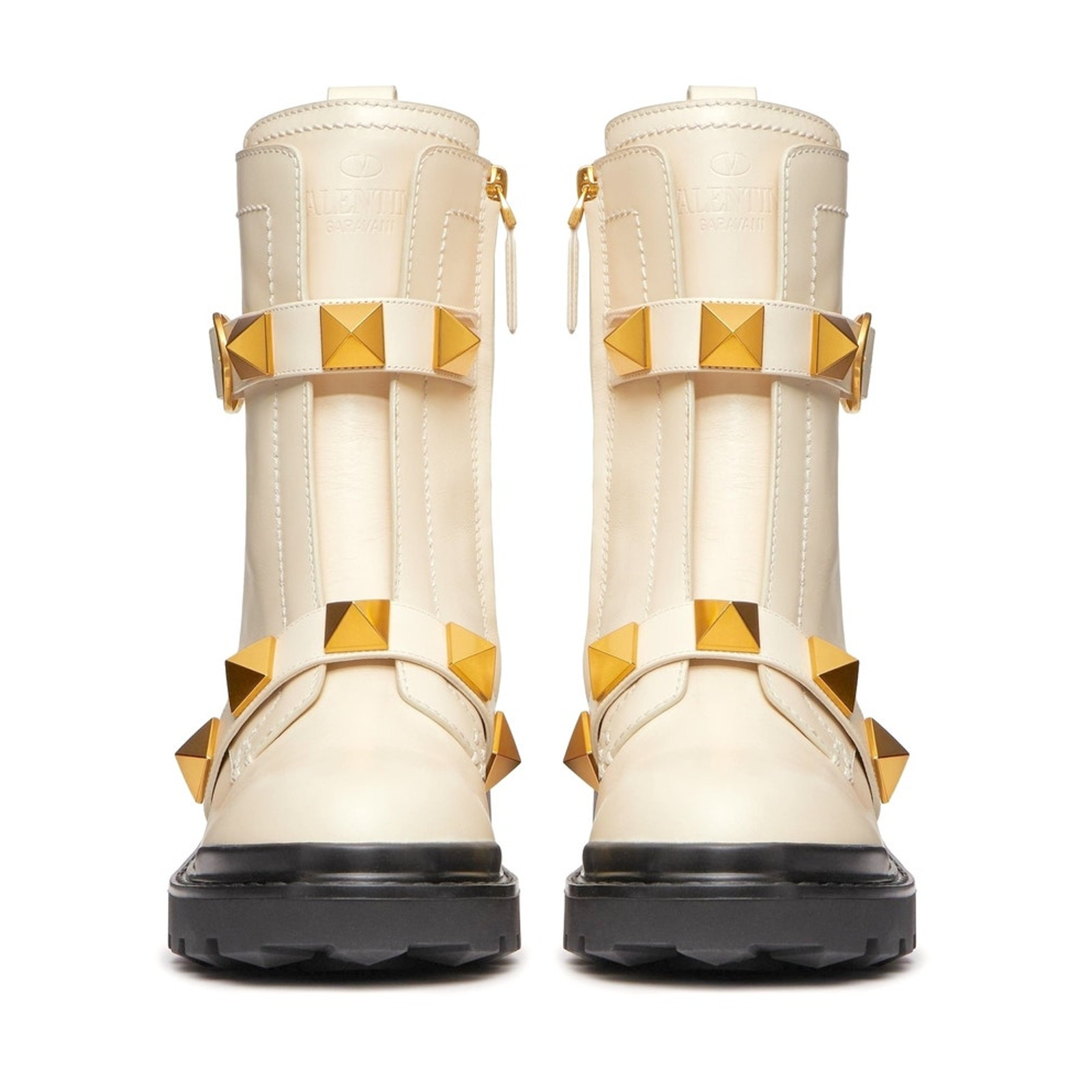 Valentino Garavani Roman Stud Ankle Boots in Calfskin 120mm Ivory Gold 39 image 7