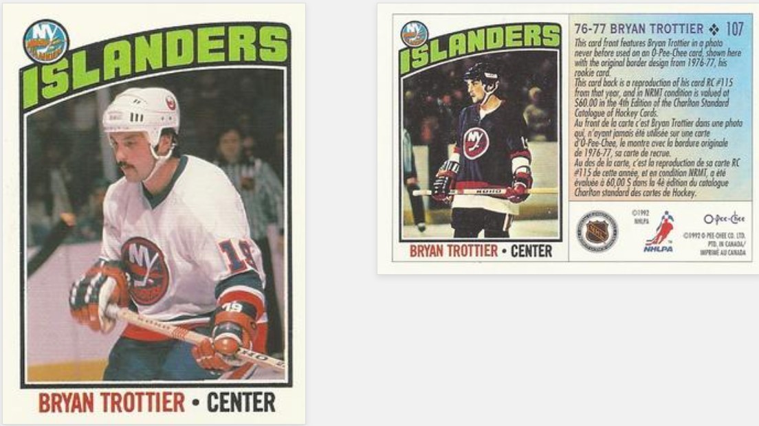 Bryan Trottier 1976-77 Rookie Card RC Alternate Photo 92-93 OPC 25th Anniversary