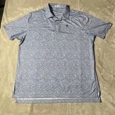 Peter Millar Summer Comfort Golf Polo Shirt Mens XL Blue White Print Palm Tree