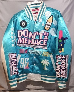 Chaqueta de satén Youth Don’t Be A Menace azul claro reversible