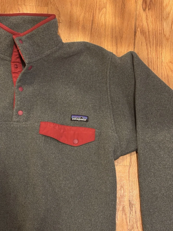 Patagonia Synchilla Mens Size Medium Snap T Fleece Pullover Jacket Gray Red Trim - Image 2 of 4