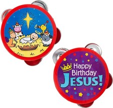Happy Birthday Jesus Mini Tambourines, 12 Pieces