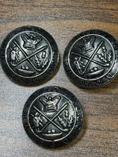 Buttons 3 Silvertone shank back round metal 1 1/8" w crest