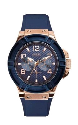 Guess Herren Armbanduhr W0247G3 Blaues Silikonarmband 42mm Gehäuse 10ATM
