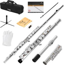 Mendini By Cecilio Flute - 16 Keys Closed Hole C Flute Instrument Nickel 
