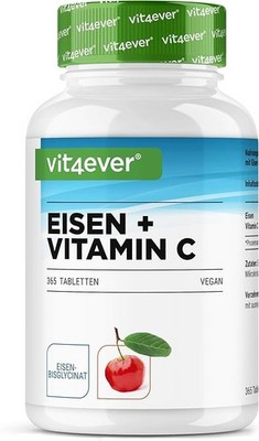 Eisen mit 40mg natürlichem Vitamin C - 365 vegane Tabletten