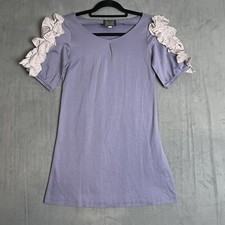 Cynthia Rowley Dress Womens 2 Purple Ruffle Sleeve Cotton Party Vintage