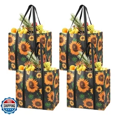 BeeGreen 4 Pack Sunflower Reusable shopping Bags for Groceries - Heavy Duty L
