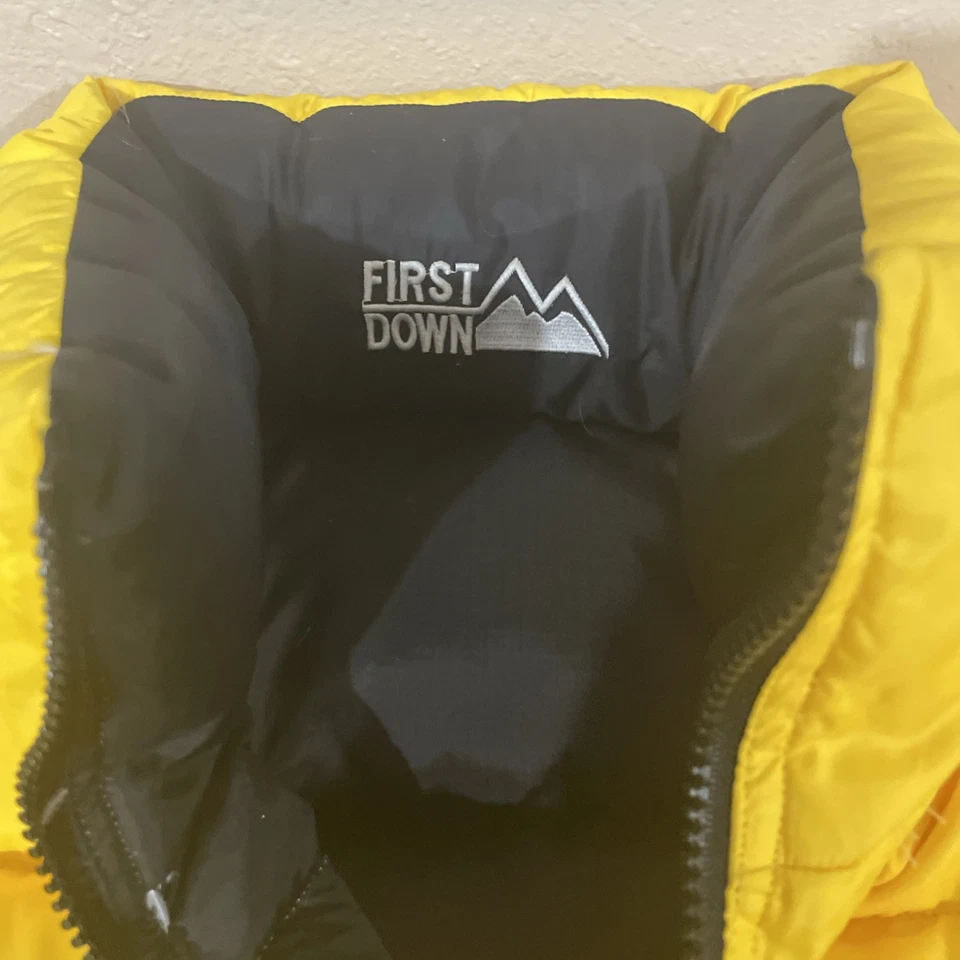 Chaqueta acolchada reversible First Down negra amarilla plumón de pato XL vintage años 90 Foto 2 de 4