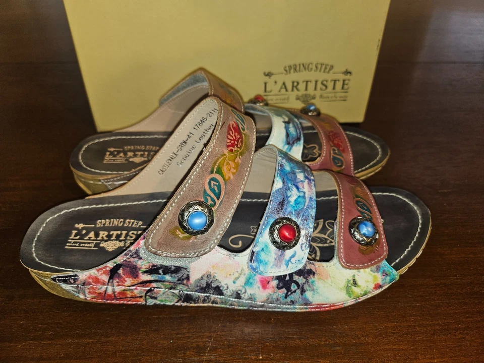 LArtiste Spring Step Sandals Womens 9.5-10 Castlewalk Slip On Slide Floral NEW - Image 2 of 4