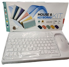 Ultra-Slim Wireless Bluetooth Keyboard and Mouse Kit for PC Laptop Tablet, White