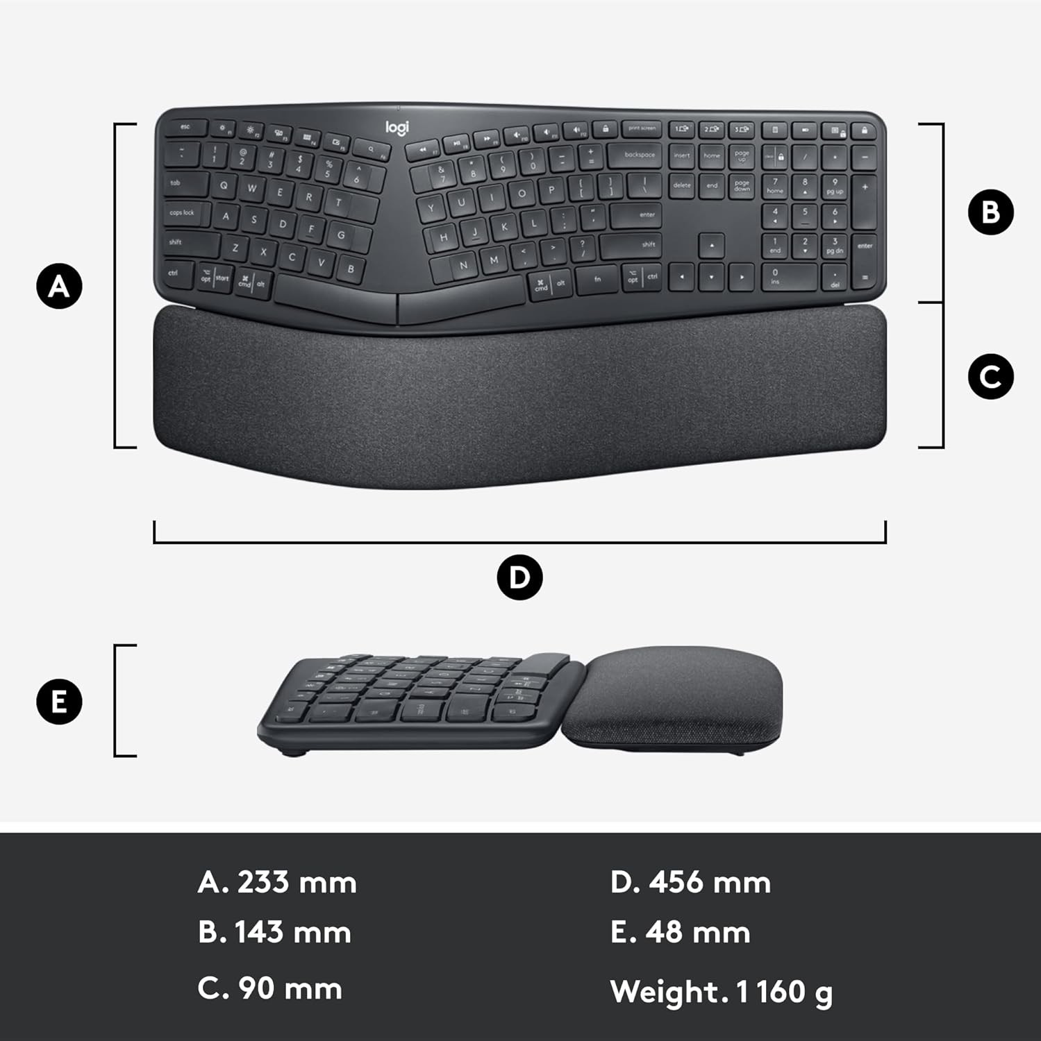 Logitech - ERGO K860 Ergonomic Wireless Keyboard for Windows and Mac with Palm