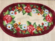 Vintage Finished Latch Hook Rug Cottage Core Decor Colorful Flowers 42x25