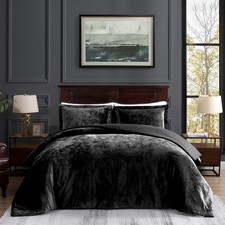 Crushed Velvet Comforter, Black Queen Comforter Set, Luxury Soft Velvet Beddi...