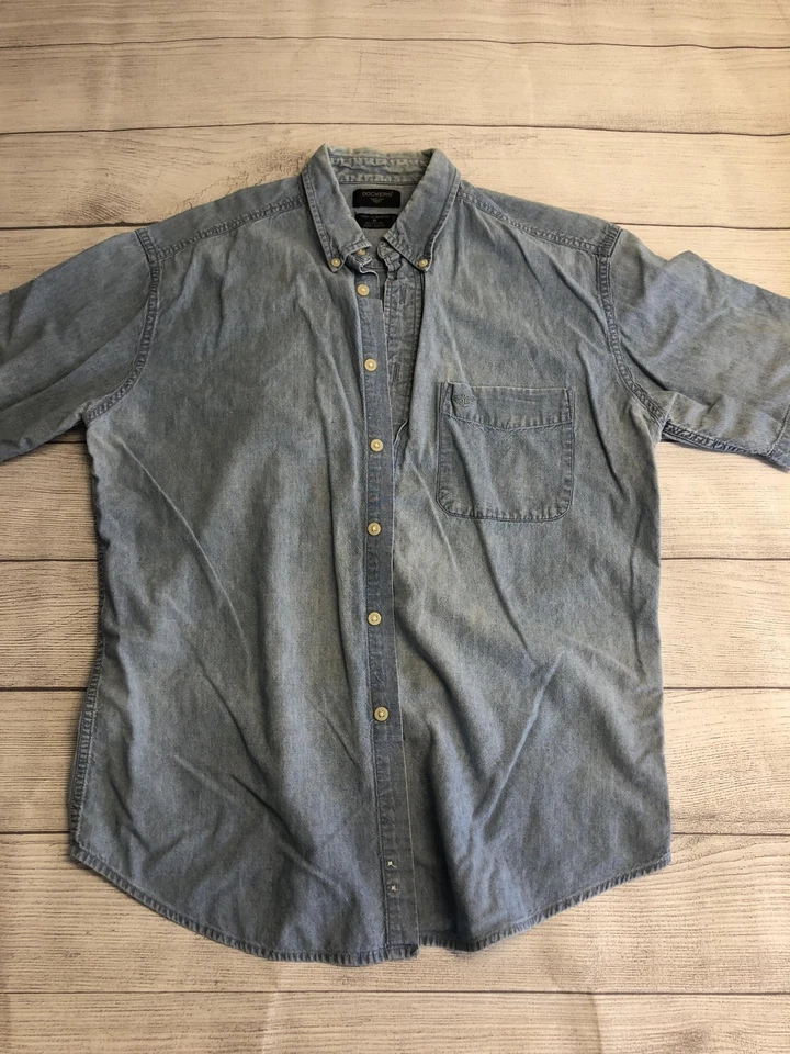 Dockers Denim Shirt Mens Medium Blue Button Down Short Sleeve Casual Pocket - Image 3 of 4