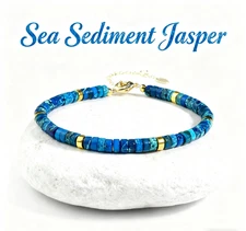 Natural Sea Sediment Jasper Dainty Bracelet Blue Gemstone Minimalist Gifts