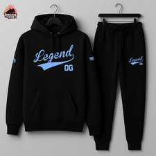Men's Black Sky Blue Hoodie Joggers Sweatsuit 2pc Set To Match AJ Gamma