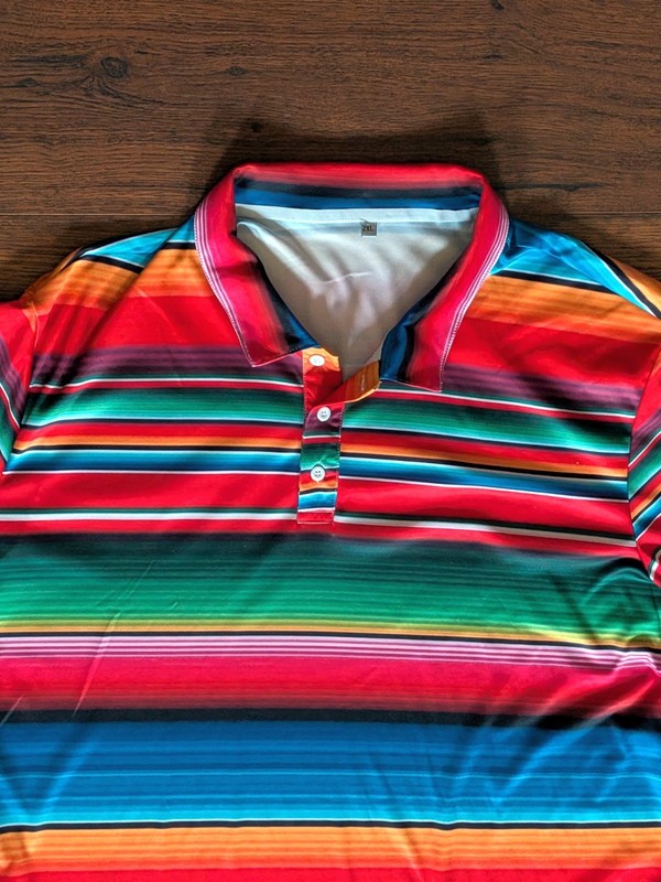 Rainbow Short Sleeve Striped Polo Shirt Men's 2XL (26" pit-pit, 31" length)