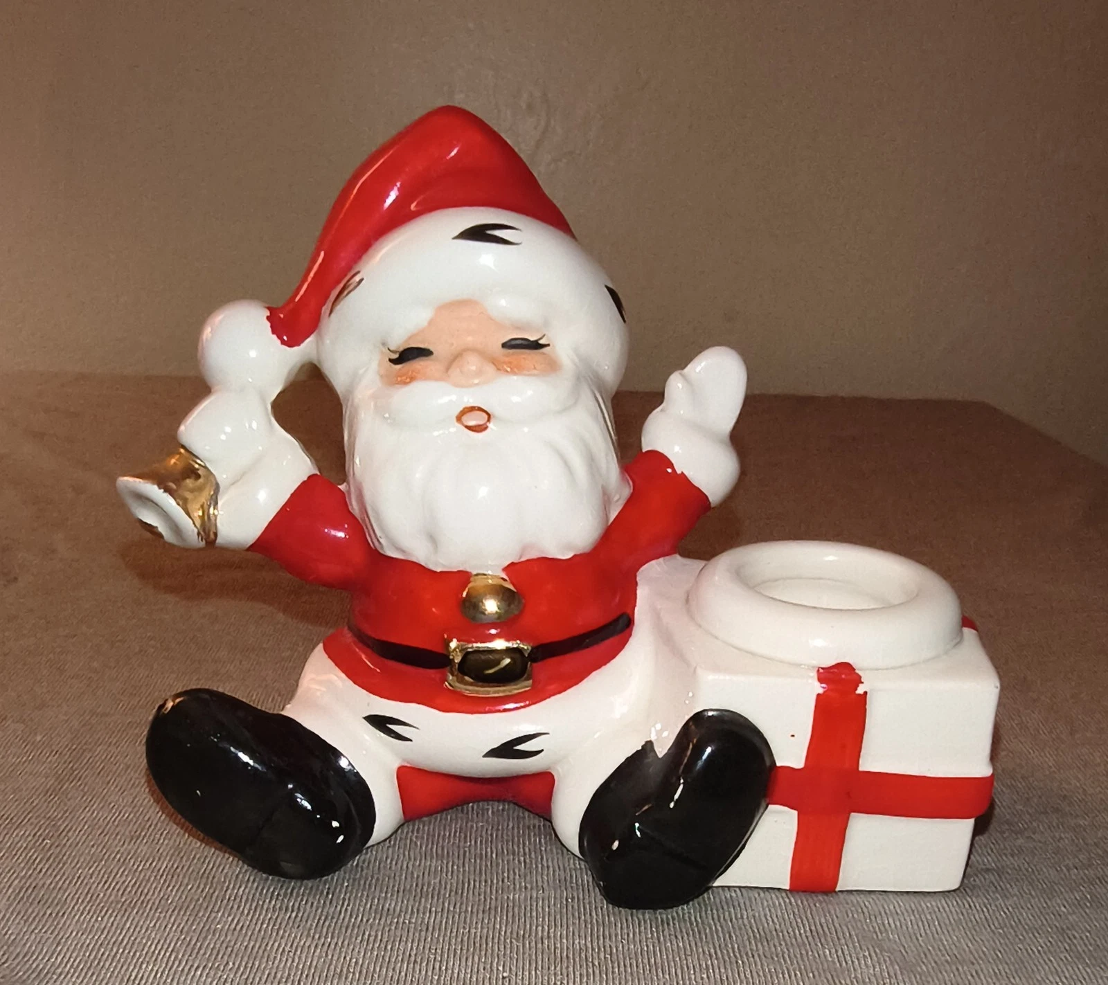 Vintage Ceramic Santa With Gift Christmas Taper Candle Holder image 2