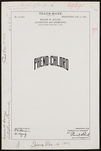 [ Marion W. Savage for Pheno:Chloro brand Antiseptics and Germicides]