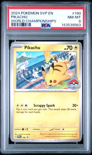 2024 POKEMON SVP EN-SV BLACK STAR PROMO WORLD CHAMPIONSHIPS #190 PIKACHU PSA 8