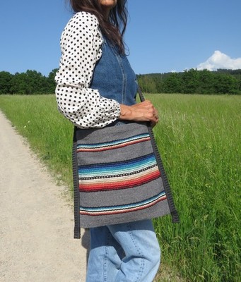 Hirtentasche  Mexiko Boho Festival gewebt Hippie grau India Navajo 70er Jahre