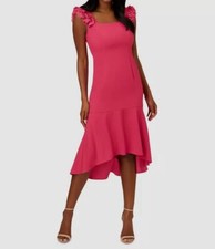 Adrianna Papell Womens Pink Crepe Back Satin Ruffled High-Low Dress Size 6