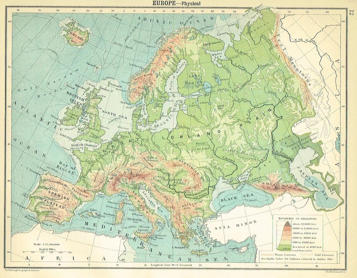 1920 Color Maps by John Bartholomew of Physical Europe Map | eBay