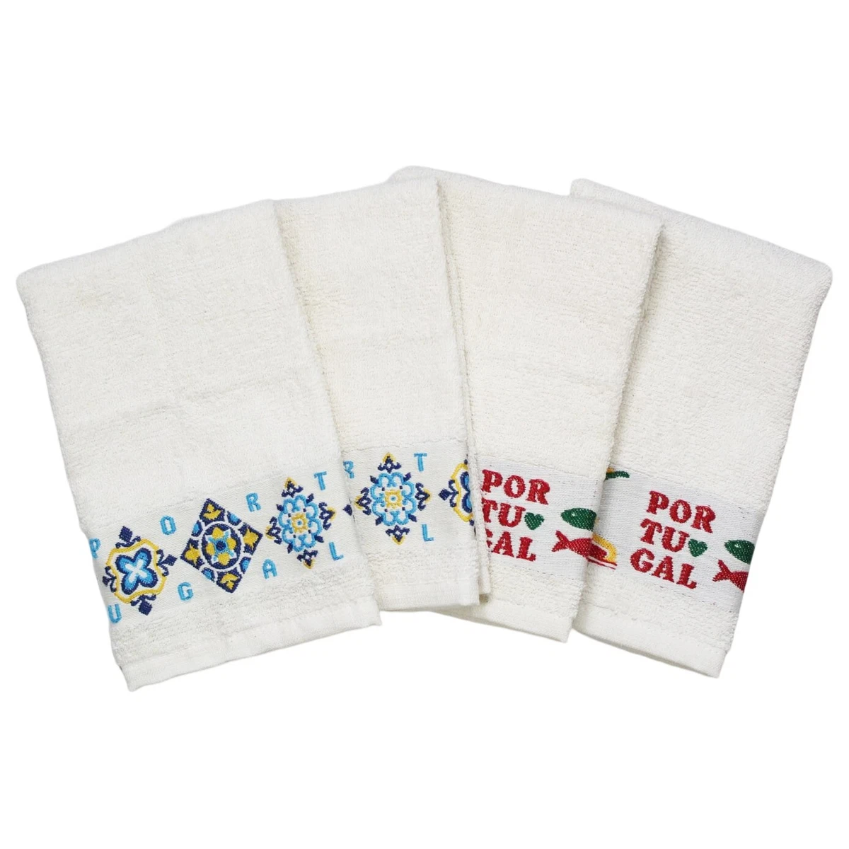 100% Cotton Embroidered Portuguese Themed Decor Kitchen Hand Towel, Set of 4