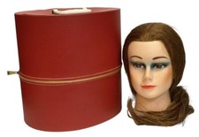 Vtg 1960's RED Wig/Hat Box by Blondy Canada w/training rubber Mannequin Head