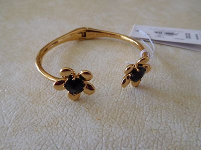 NWT Kate Spade Sunset Blooms Gold Tone Cuff Bracelet/ Black