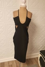 boohoo cutout midi dress UK 8 womens strappy black plunge neck cocktail party 