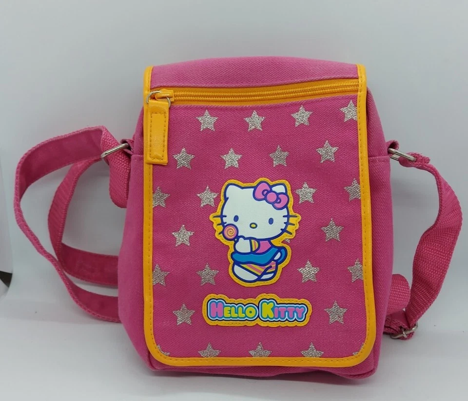 10" SANRIO Hello Kitty Stars Pink and yellow Mini Backpack 2002  - Image 2 of 4