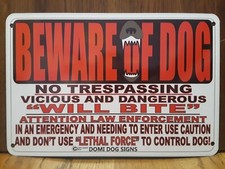 Metal Warning Dog Sign For FENCE ,Beware Of Dog 8"x12" will bite ,may bite