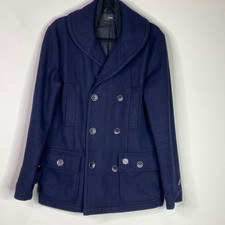 Obey Women's Navy Blue Wool Blend Double Breasted Coat Size Small