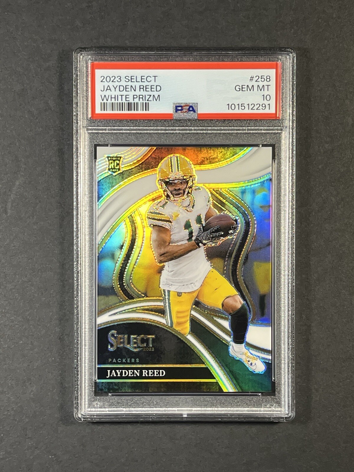 2023 Select Jayden Reed White Prizm /35 Club Level #258 RC Rookie PSA 10 Packers