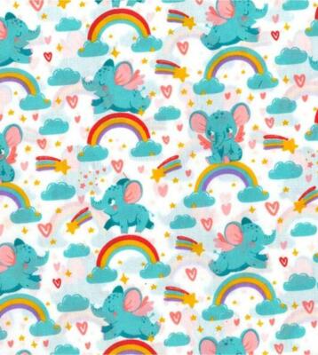 Printed Polycotton Craft Fabric Material - RAINBOW ELEPHANTS