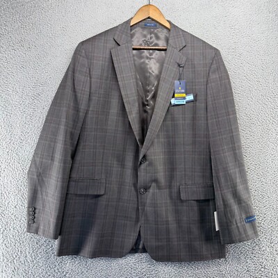 Stafford Sport Coat Mens 46 Long Gray Window Pane Year Round Classic Travel NEW