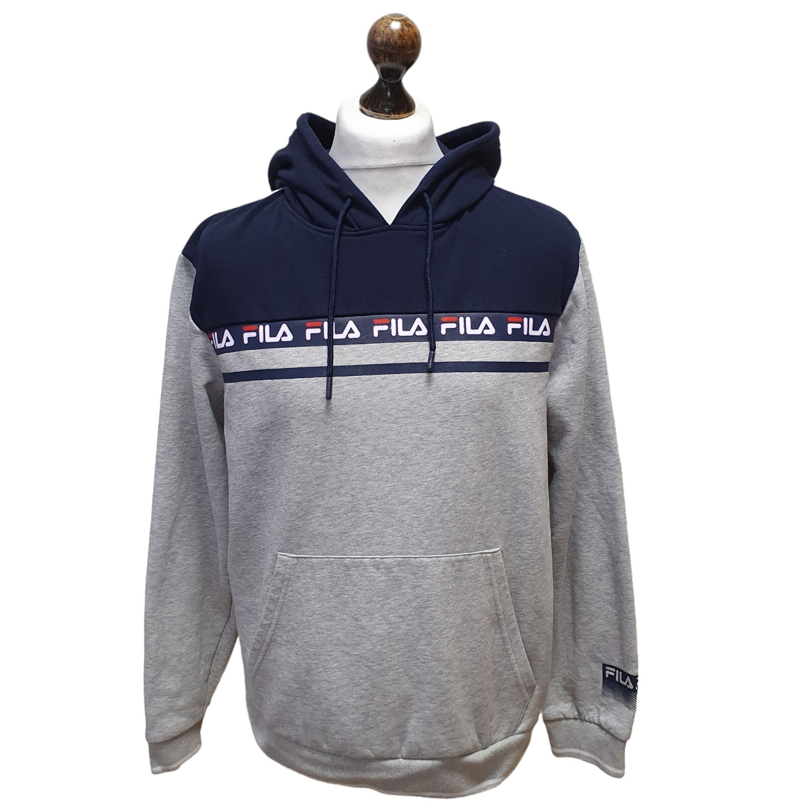 Felpa con cappuccio Fila grigia e blu con coulisse Uk uomo taglia XL I128