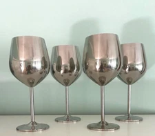 Set of 4 -18 oz Stainless Steel Wine Goblet Glasses Lightweight NEW