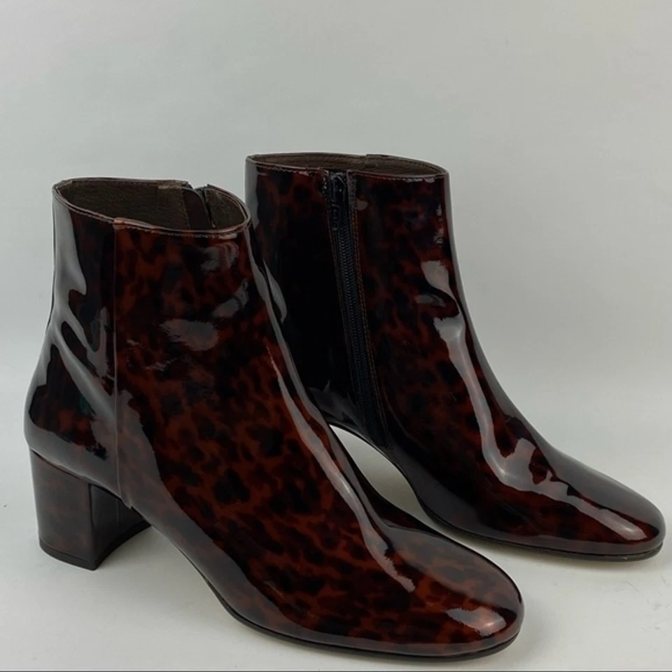 J. Botas Crew Mujer Talla 9 Estampado Animal Cuero Tacón Bloque Cremallera Botas Foto 2 de 4